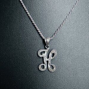 Vintage Estate Sterling Silver 925 Initial H Pendant w/ 16" Choker Necklace